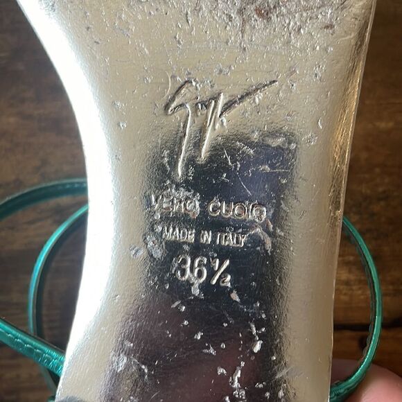 Giuseppe Zanotti Teal Swarovski Crystal Metallic Emerald Leather Sandals 6.5 - Picture 9 of 9